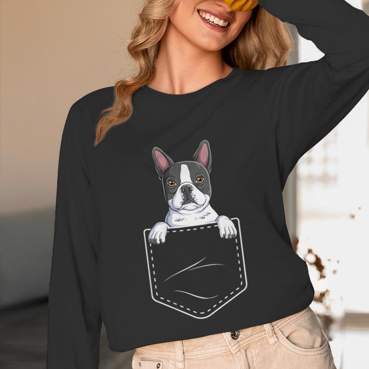Boston Terrier In The Pocket Cute Boston Terrier Dog Lovers For Men Women Girls Kids Unisex Long Sleeve T-Shirt, funny design