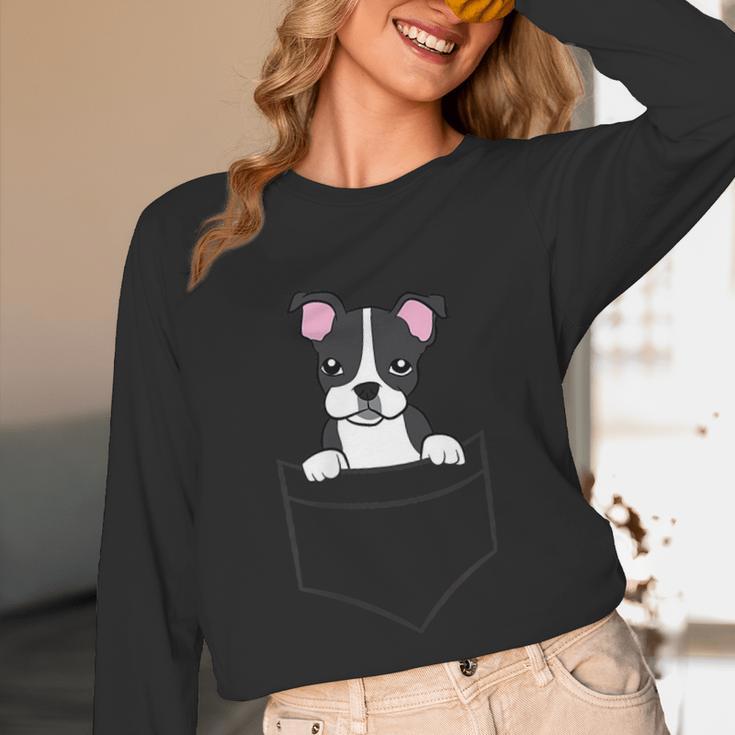 Boston Terrier In The Pocket Cute Pocket Boston Terrier Unisex Long Sleeve T-Shirt, funny design
