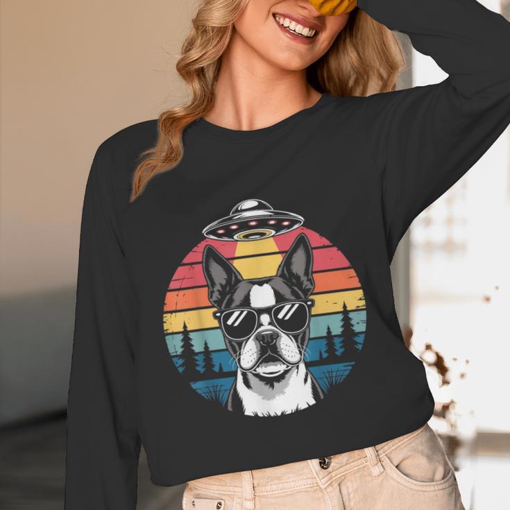 Boston Terrier UFO Alien Boston Terrier Dog Mom Dad Unisex Long Sleeve T-Shirt, funny design