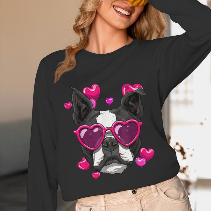 Boston Terrier Valentines Day Shirt Heart Dog Lover Unisex Long Sleeve T-Shirt, funny design
