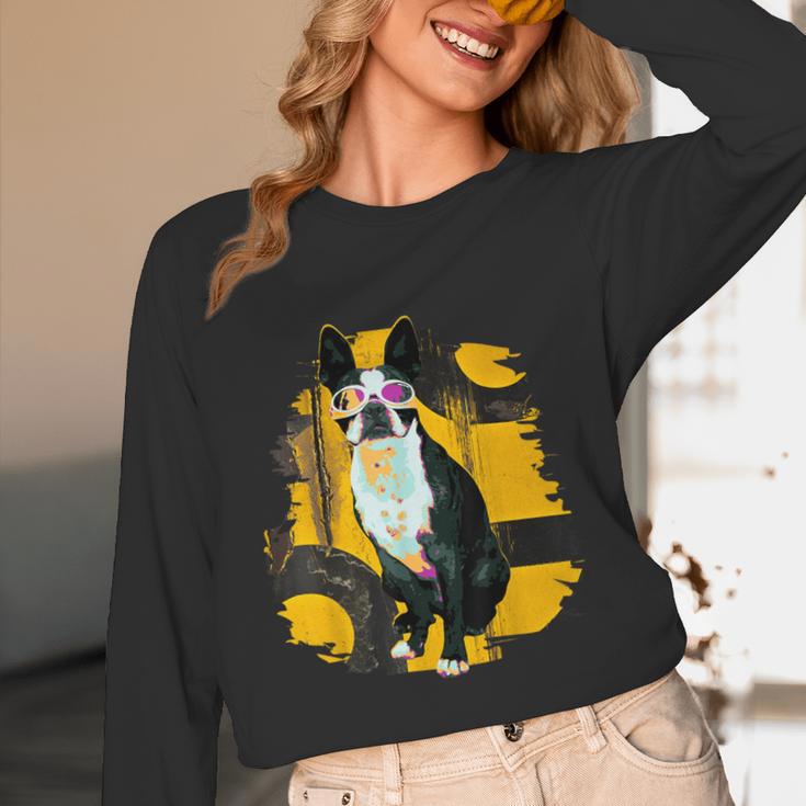 Boston Terrier s Mid-Century Modern Art s Street Grunge Unisex Long Sleeve T-Shirt, funny design