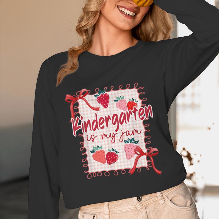 Bow Strawberry Kindergarten Is My Jam Teacher Kinder Team Unisex Long Sleeve T-Shirt, funny design