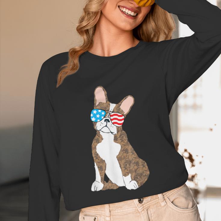 Brindle Boston Terrier Dog Patriotic Shirt USA Flag Unisex Long Sleeve T-Shirt, funny design