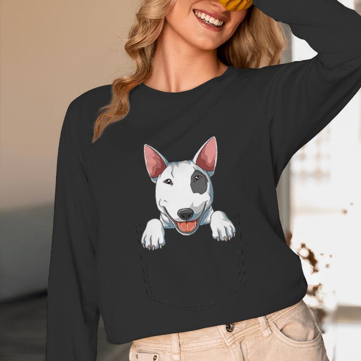 Bull Terrier Pocket Bull Terrier Peeking Out Pocket Unisex Long Sleeve T-Shirt, funny design