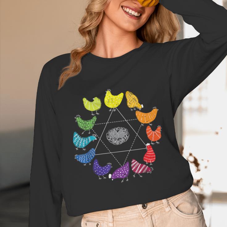 Chicken Themed Color Wheel Educational Art Teacher Artist Men Women Girls Kids Unisex Long Sleeve T-Shirt, funny design
