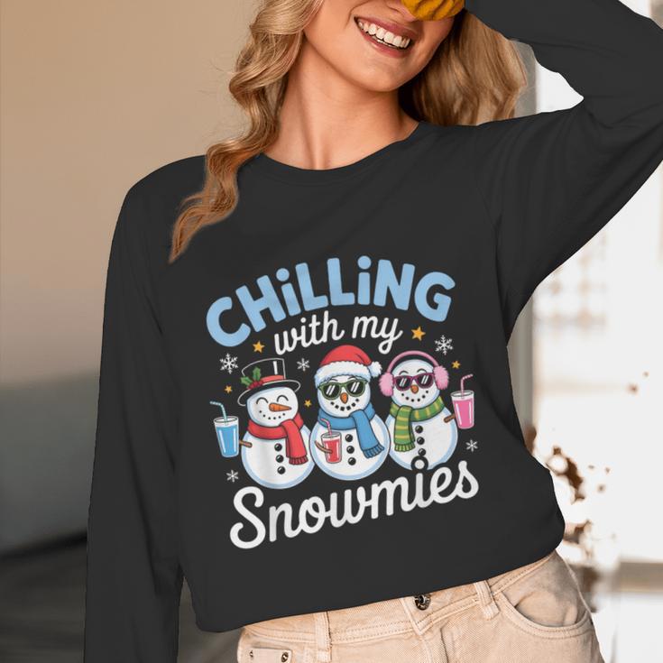 Chillin With My Snowmie Women Christmas Snowman Teacher Snow Unisex Long Sleeve T-Shirt, funny design