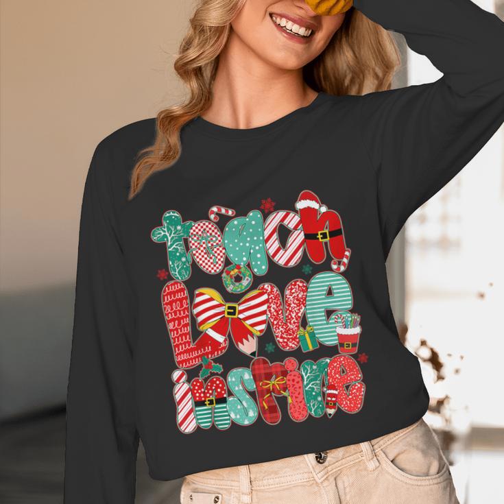 Christmas Coquette Bow Teacher Teach Love Inspire Unisex Long Sleeve T-Shirt, funny design Christmas Coquette Bow Teacher Teach Love Inspire Unisex Long Sleeve T-Shirt, funny design