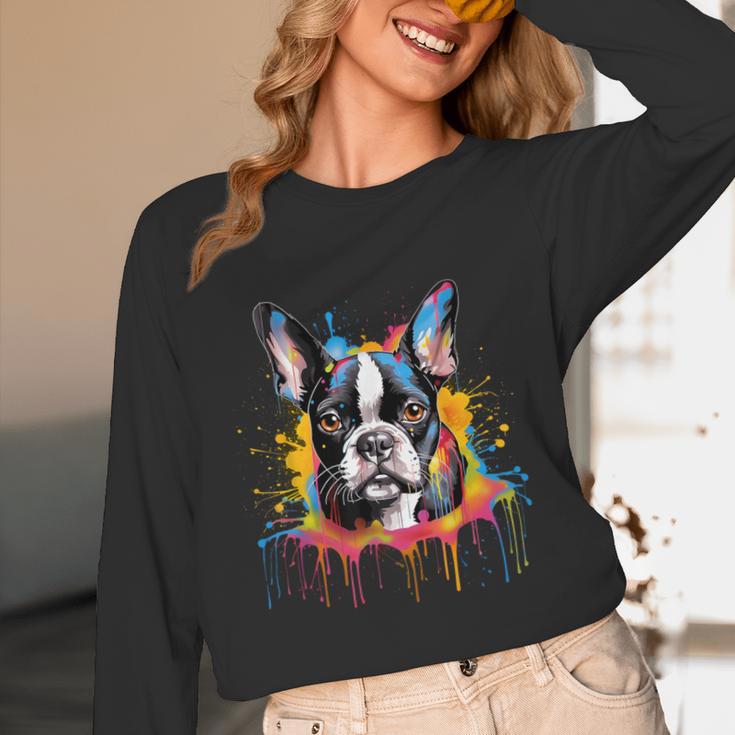Colorful Boston Terrier Dog For Men Women Kids Unisex Long Sleeve T-Shirt, funny design