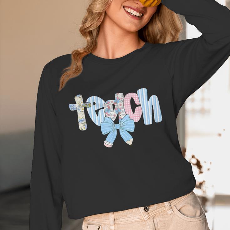 Coquette Bow Teach Teacher Happy First Day Back To School Unisex Long Sleeve T-Shirt, funny design Coquette Bow Teach Teacher Happy First Day Back To School Unisex Long Sleeve T-Shirt, funny design