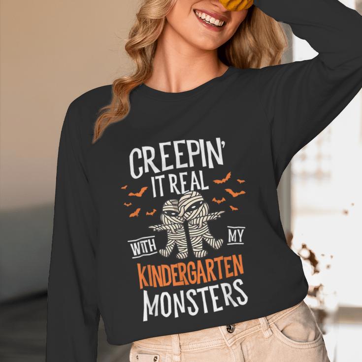 Creepin It Real Kindergarten Monsters Halloween Teacher Unisex Long Sleeve T-Shirt, funny design