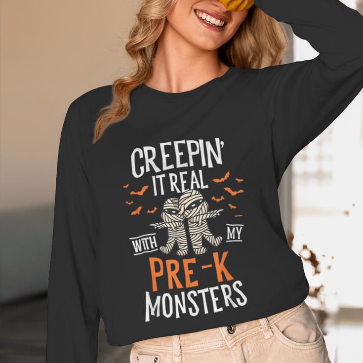 Creepin It Real Pre-K Monsters Halloween Preschool Teacher Unisex Long Sleeve T-Shirt, funny design