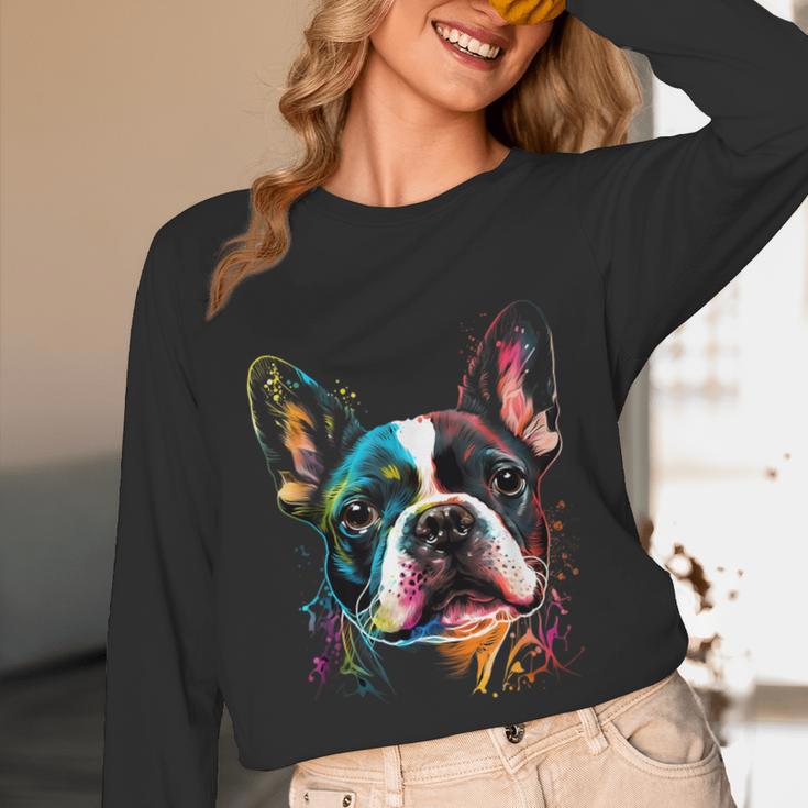 Cute Boston Terrier Puppy Dog Art Lover Unique Painting For Men Women Kids Unisex Long Sleeve T-Shirt, funny design