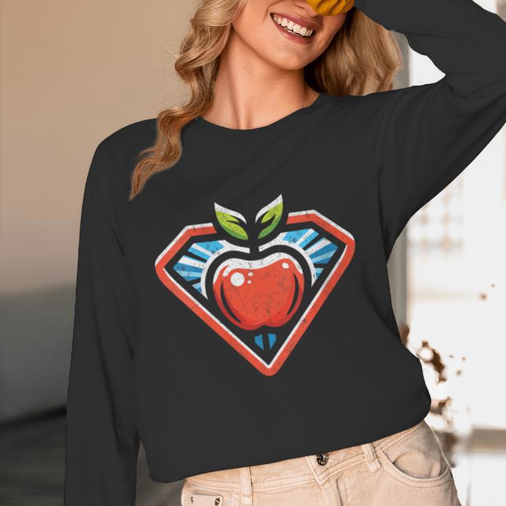 Cute Distressed Super Teacher Superhero Apple Unisex Long Sleeve T-Shirt, funny design Cute Distressed Super Teacher Superhero Apple Unisex Long Sleeve T-Shirt, funny design