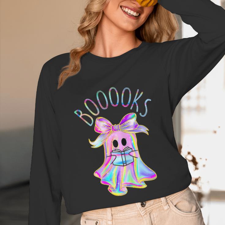 Cute Ghost Book Reading Halloween Teacher Top Girls Women Unisex Long Sleeve T-Shirt, funny design