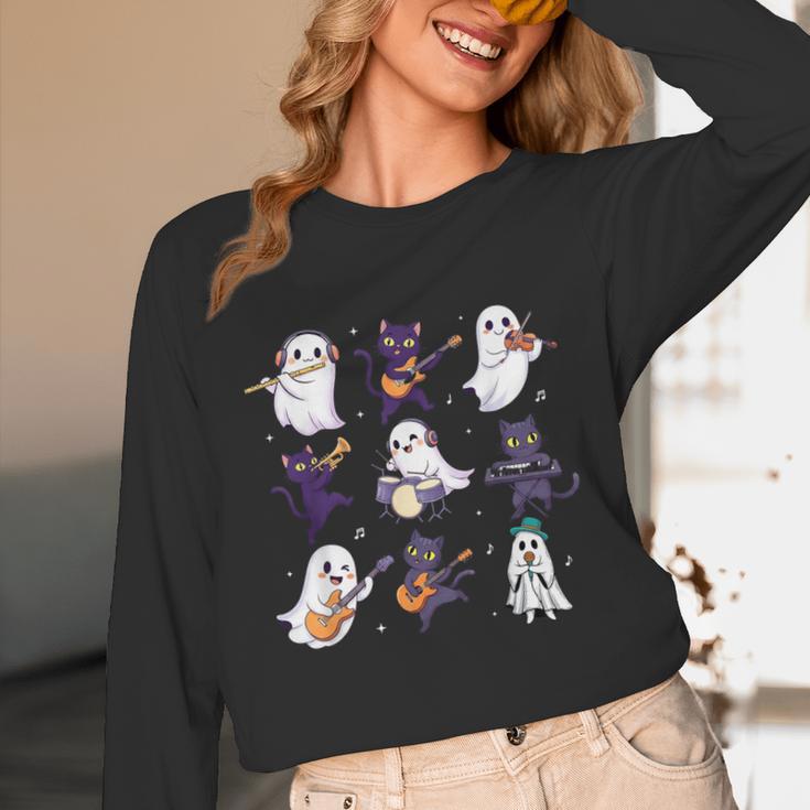 Cute Ghost Cat Playing Musical Halloween Music Teacher Unisex Long Sleeve T-Shirt, funny design Cute Ghost Cat Playing Musical Halloween Music Teacher Unisex Long Sleeve T-Shirt, funny design