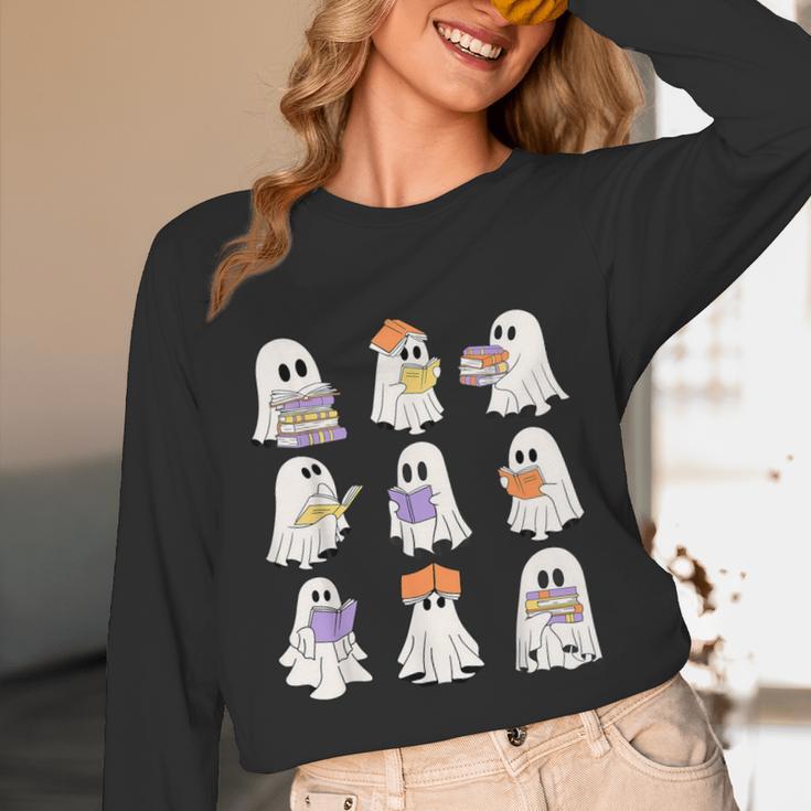 Cute Ghost Reading Books Teacher Halloween Reading Men Women Kids Unisex Long Sleeve T-Shirt, funny design Cute Ghost Reading Books Teacher Halloween Reading Men Women Kids Unisex Long Sleeve T-Shirt, funny design