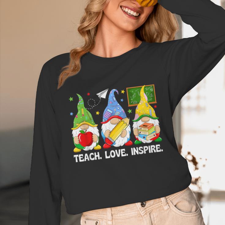 Cute Gnomes Teach Love And Inspire Back To School Teacher Unisex Long Sleeve T-Shirt, funny design