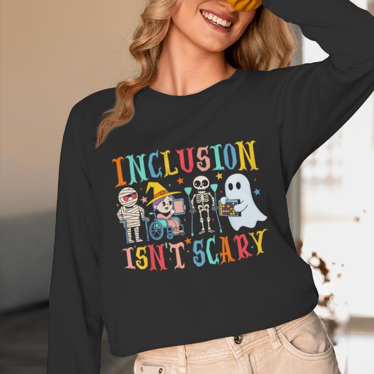 Cute Inclusion Isn't Scary Teacher Skeleton Ghost Halloween Unisex Long Sleeve T-Shirt, funny design