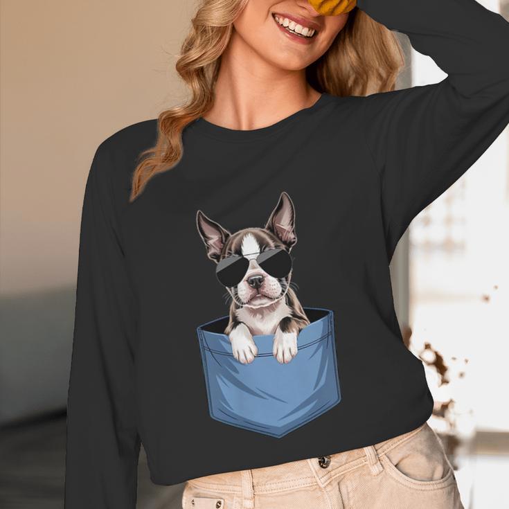 Cute Pocket Boston Terrier Lover Dog Mom Unisex Long Sleeve T-Shirt, funny design