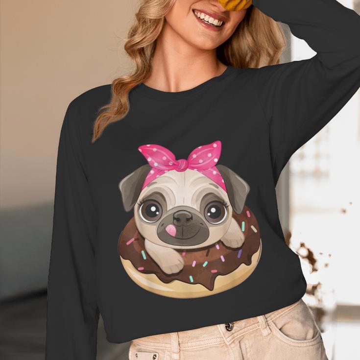 Cute Pug Shirt Donut Girls Dog Unisex Long Sleeve T-Shirt, funny design