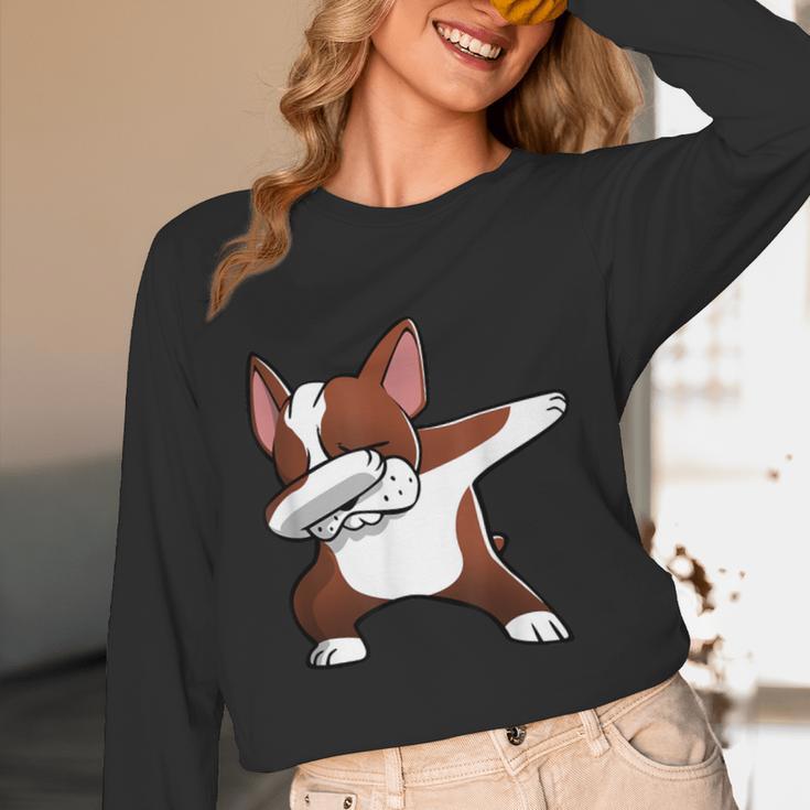 Dabbing Red Boston Terrier Dab Dance Dog Men Women Kids Unisex Long Sleeve T-Shirt, funny design