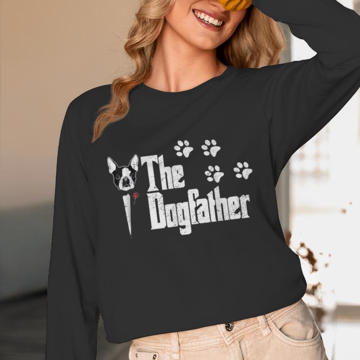 The Dogfather Boston Terrier Dog Dad Tshirt Idea Unisex Long Sleeve T-Shirt, funny design