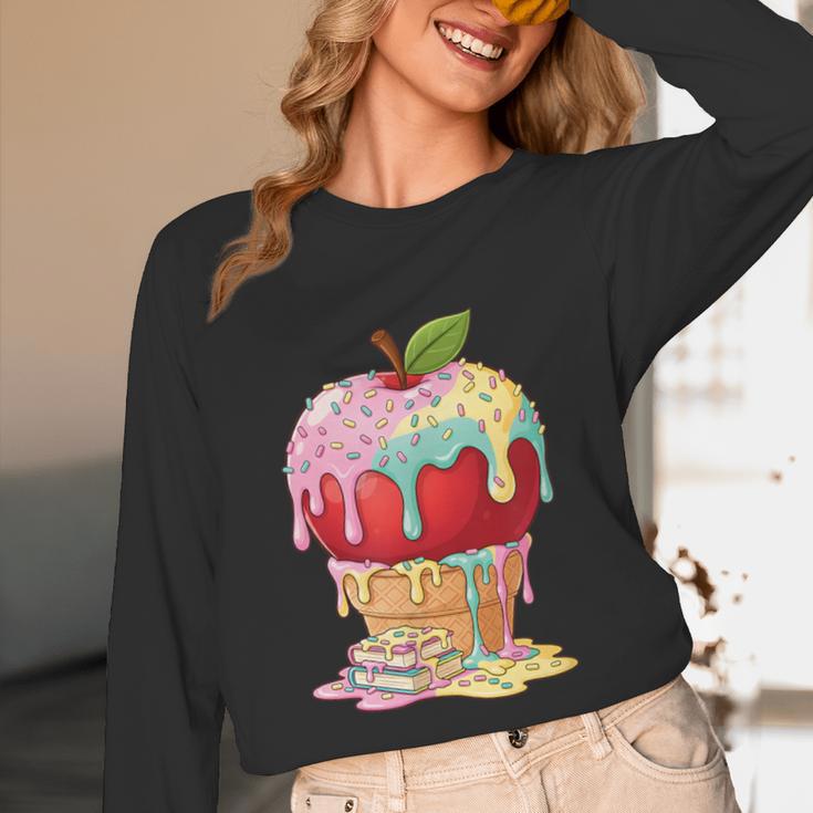 Dripping Apple Ice Cream Cone Cute Teacher Appreciation Unisex Long Sleeve T-Shirt, funny design Dripping Apple Ice Cream Cone Cute Teacher Appreciation Unisex Long Sleeve T-Shirt, funny design