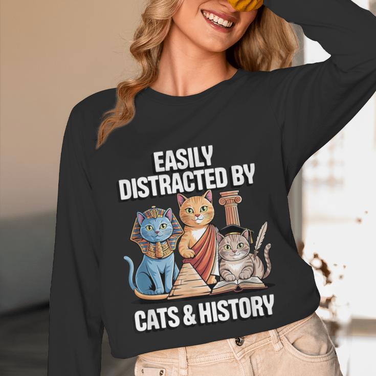 Easily Distracted By Cats & History Teacher Women Men Unisex Long Sleeve T-Shirt, funny design Easily Distracted By Cats & History Teacher Women Men Unisex Long Sleeve T-Shirt, funny design