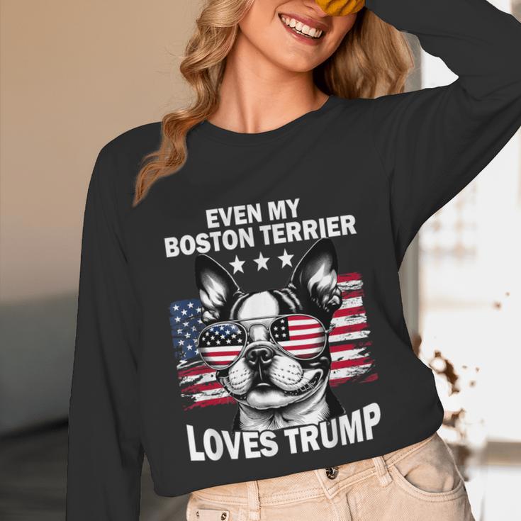 Even My Boston Terrier Loves Trump Trump Supporter Dog Lover Unisex Long Sleeve T-Shirt, funny design