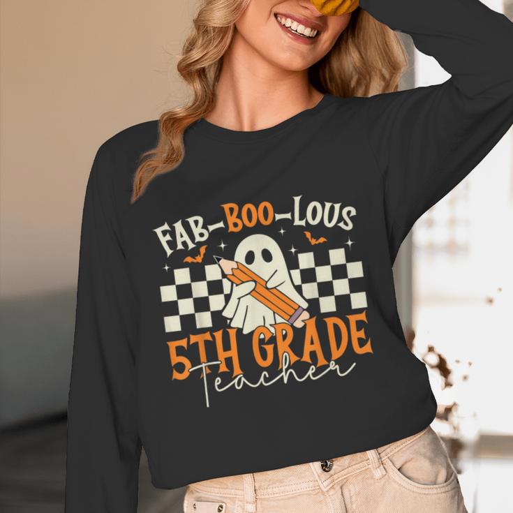 Fab Boo Lous 5th Grade Teacher Retro Ghost Spooky Halloween Unisex Long Sleeve T-Shirt, funny design
