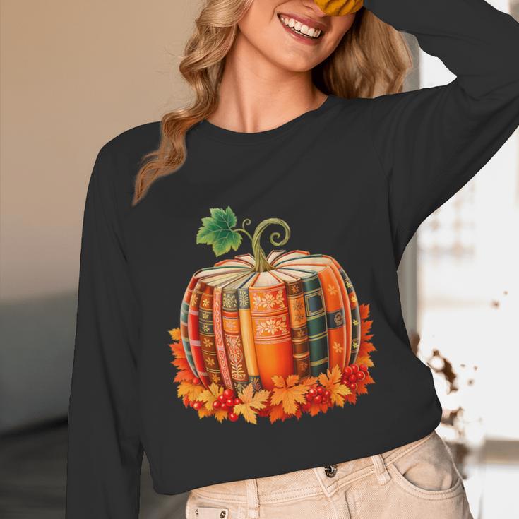 Fall Book Autumn Reading Teacher Halloween Pumpkin Season Unisex Long Sleeve T-Shirt, funny design