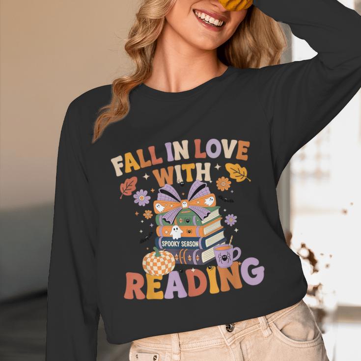 Fall In Love With Reading Halloween Stack Of Book Teacher Unisex Long Sleeve T-Shirt, funny design