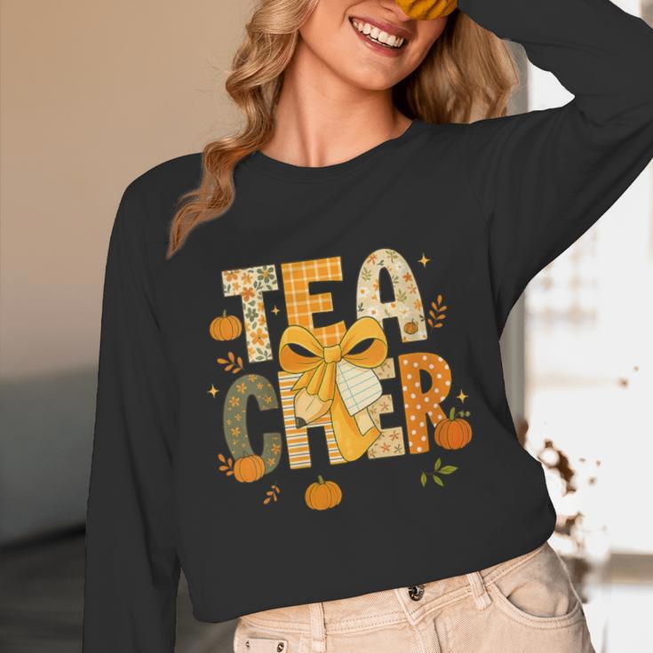 Fall Teacher Pumpkin Coquette Bow Autumn Classroom Unisex Long Sleeve T-Shirt, funny design Fall Teacher Pumpkin Coquette Bow Autumn Classroom Unisex Long Sleeve T-Shirt, funny design