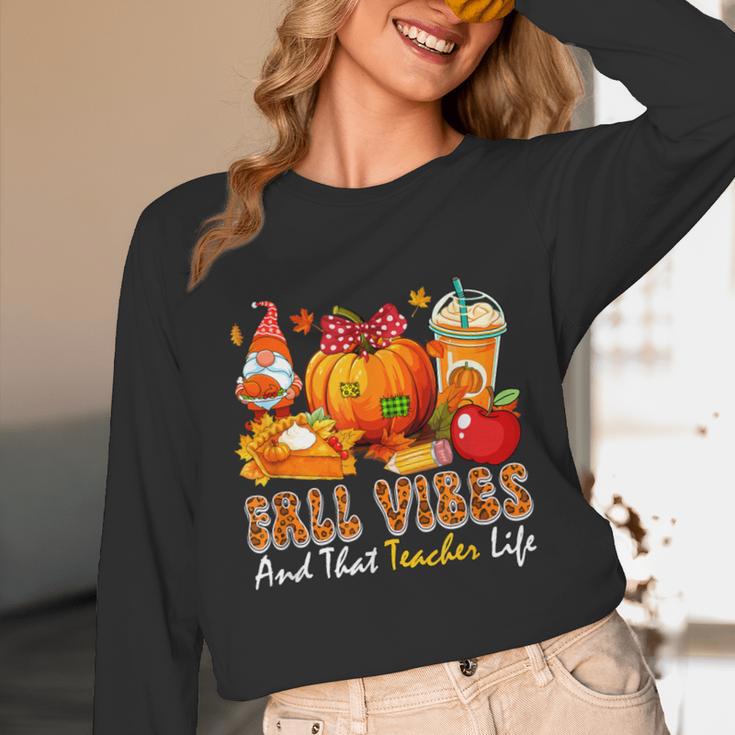 Fall Vibes Costume Teacher Thanksgiving Leopard Gnome Unisex Long Sleeve T-Shirt, funny design