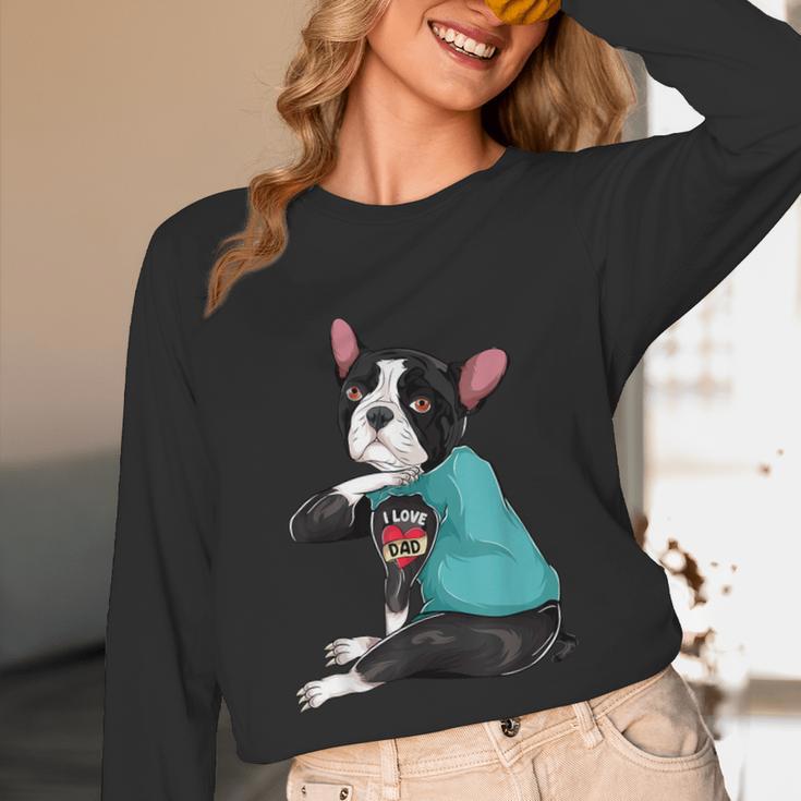 Father's Day Gift Dog Dad Boston Terrier i Love Dad Tattoo Unisex Long Sleeve T-Shirt, funny design