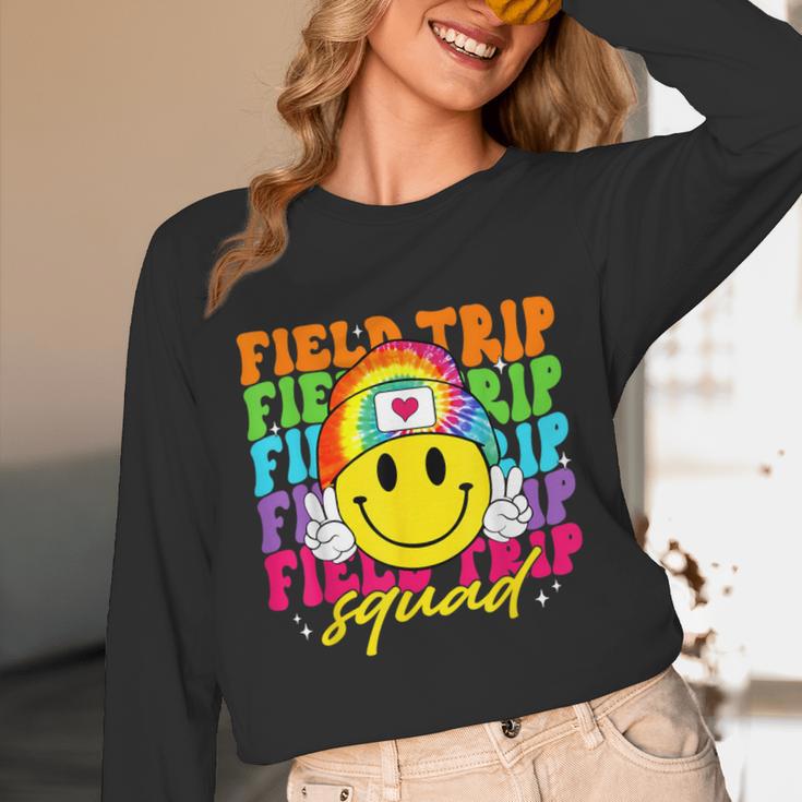 Field Trip Squad Groovy Field Day Smile Face Teacher Tie Dye Unisex Long Sleeve T-Shirt, funny design
