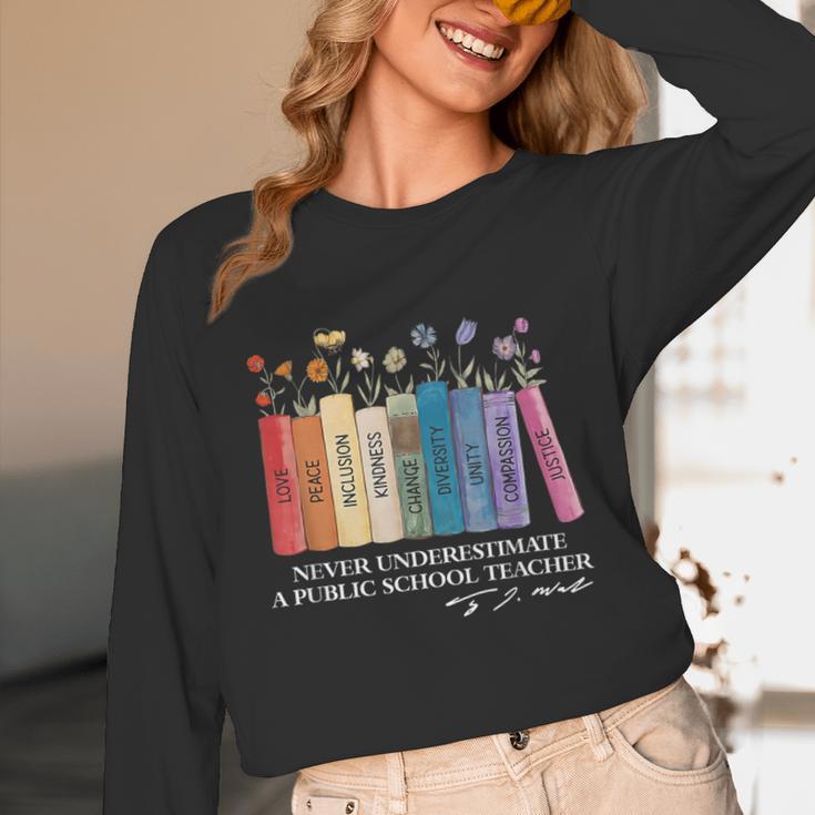 Floral Books Never Underestimate A Public School Teacher Unisex Long Sleeve T-Shirt, funny design Floral Books Never Underestimate A Public School Teacher Unisex Long Sleeve T-Shirt, funny design