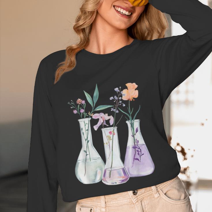 Flowers Test Tube Chemistry Student Science Teacher Women Unisex Long Sleeve T-Shirt, funny design
