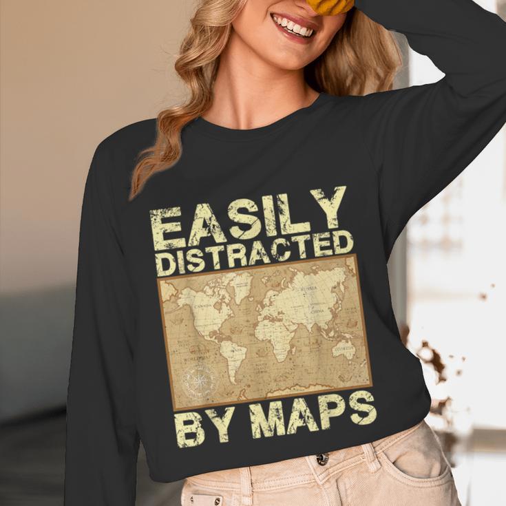 Geography Teacher Easily Distracted By Maps Unisex Long Sleeve T-Shirt, funny design Geography Teacher Easily Distracted By Maps Unisex Long Sleeve T-Shirt, funny design