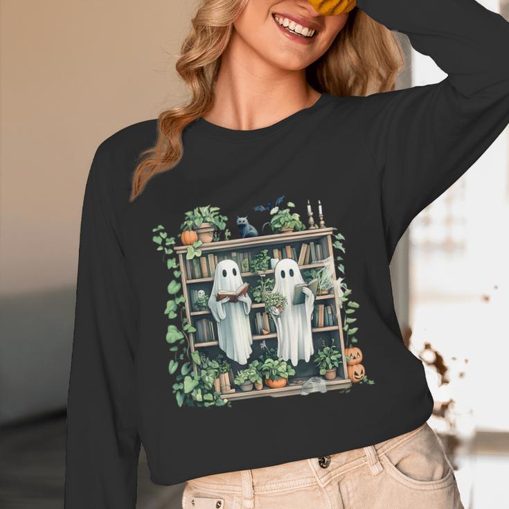 Ghost Plant Library Halloween Reading Books Teacher Vintage Unisex Long Sleeve T-Shirt, funny design