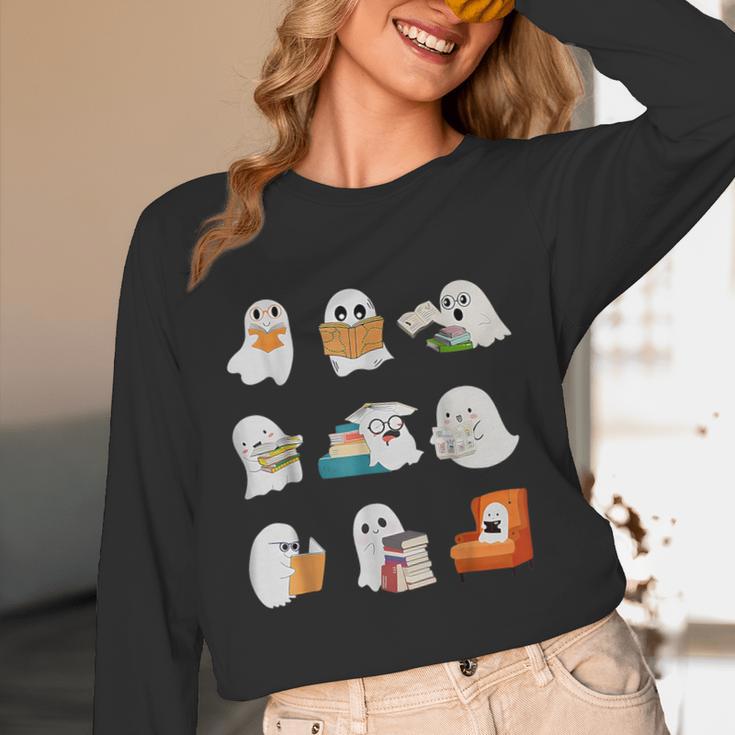 Ghost Reading Teacher Halloween Librarian Book Lover School Unisex Long Sleeve T-Shirt, funny design