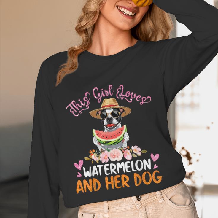 This Girl Loves Watermelon And Her Boston Terrier Dog Mother Unisex Long Sleeve T-Shirt, funny design