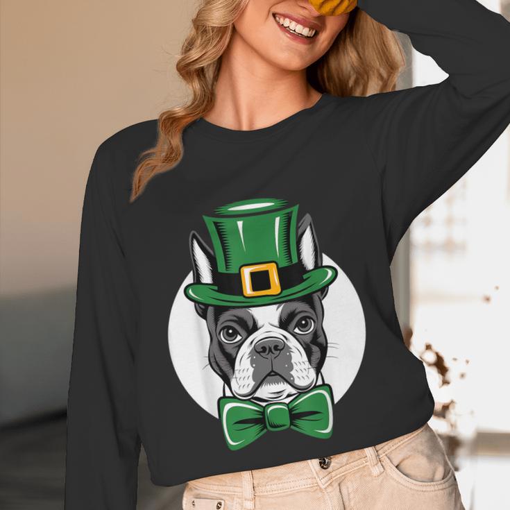 Green Boston Terrier Shamrock St Patricks Day Boston Terrier Unisex Long Sleeve T-Shirt, funny design