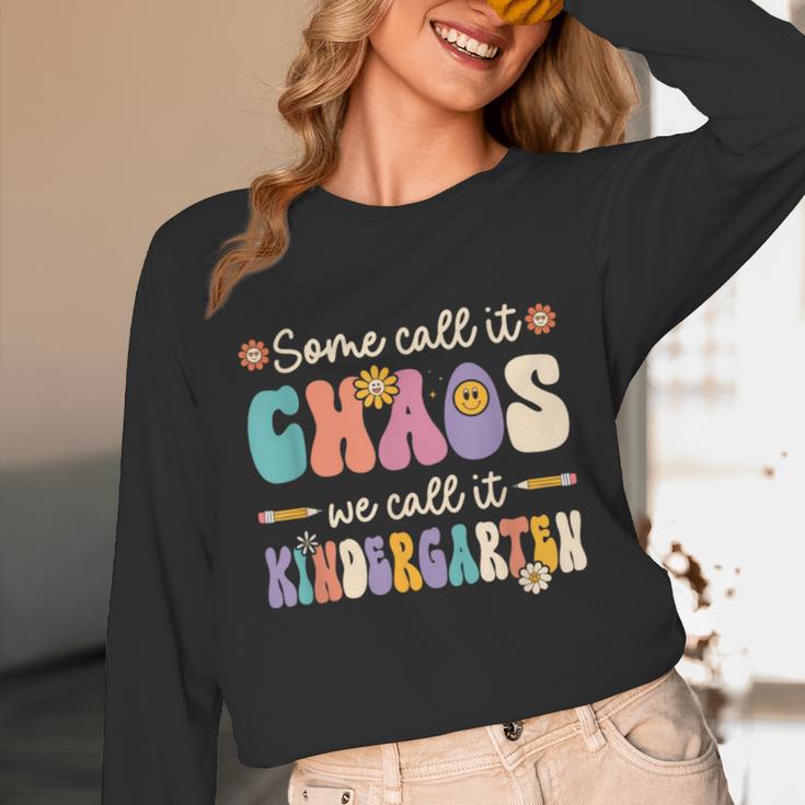Groovy Some Call It Chaos We Call It Kindergarten Teacher Unisex Long Sleeve T-Shirt, funny design Groovy Some Call It Chaos We Call It Kindergarten Teacher Unisex Long Sleeve T-Shirt, funny design