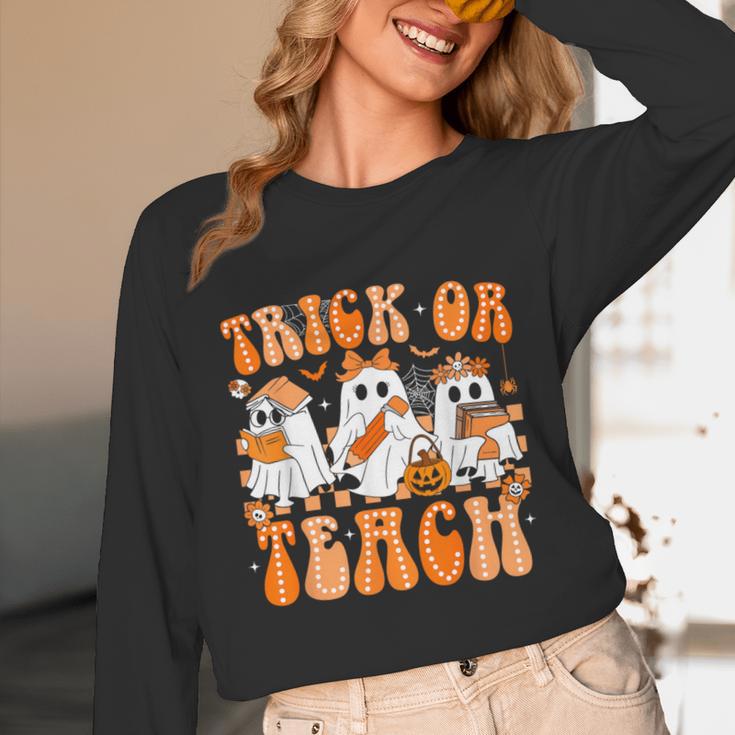 Groovy Teacher Halloween Trick Or Teach Ghost Men Women Kids Unisex Long Sleeve T-Shirt, funny design