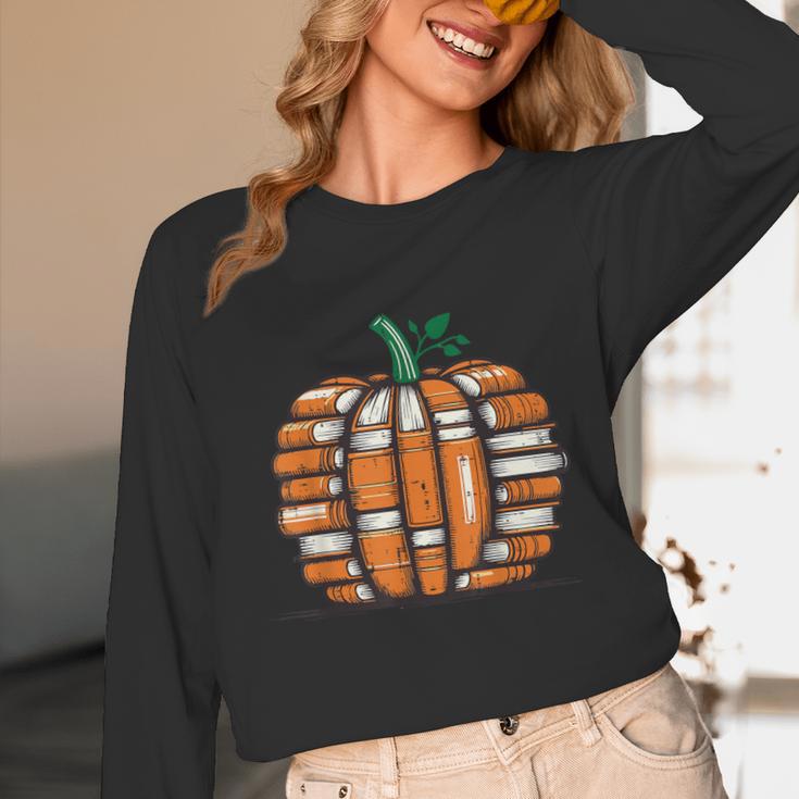 Halloween Books Pumpkin Reading Teacher Fall Men Women Unisex Long Sleeve T-Shirt, funny design