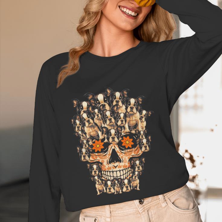 Halloween Costume Skull Boston Terrier Dog Lover For Men Women Kids Unisex Long Sleeve T-Shirt, funny design