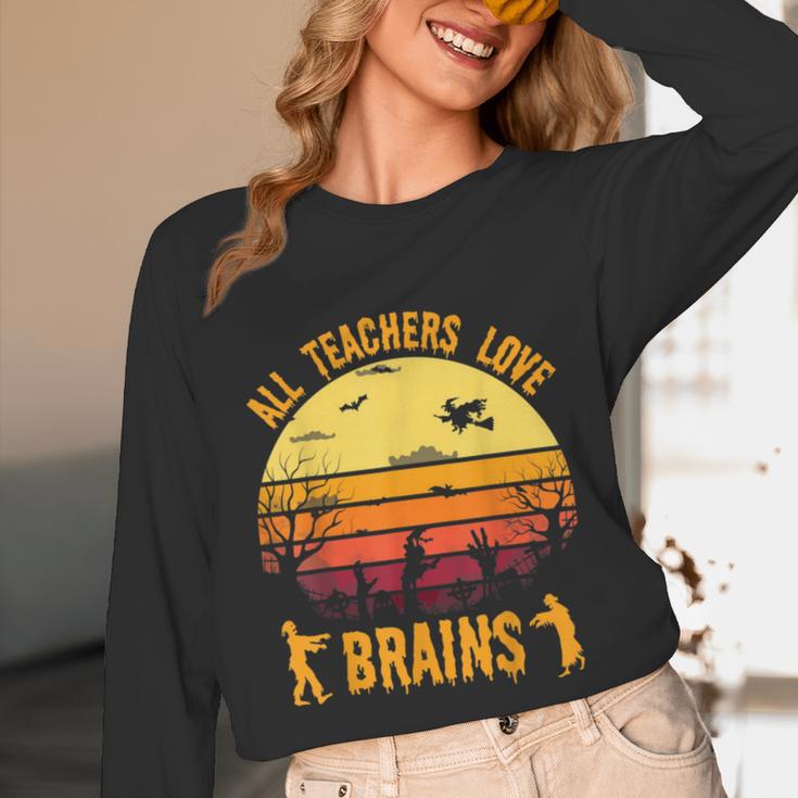 Halloween Costume Teacher Love Brains Zombie Unisex Long Sleeve T-Shirt, funny design Halloween Costume Teacher Love Brains Zombie Unisex Long Sleeve T-Shirt, funny design
