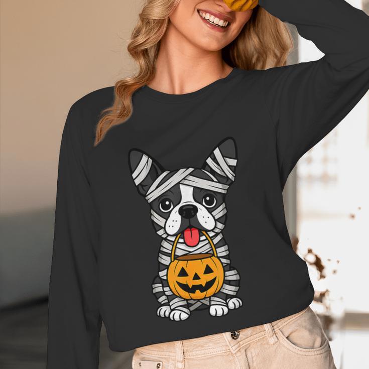 Halloween Dog Boston Terrier Mummy Costume Men Women Kids Unisex Long Sleeve T-Shirt, funny design