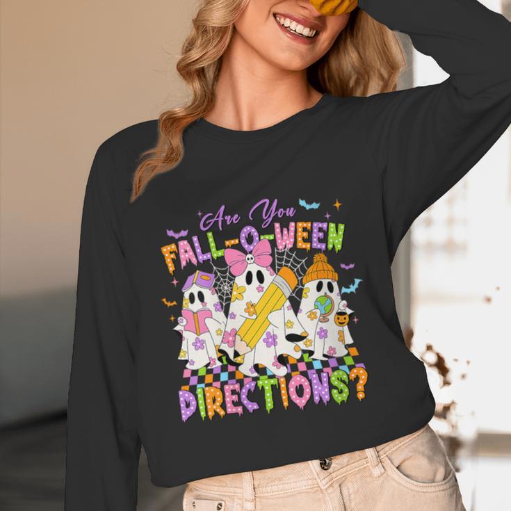 Halloween Floral Ghost Teacher Are You Falloween Directions Unisex Long Sleeve T-Shirt, funny design